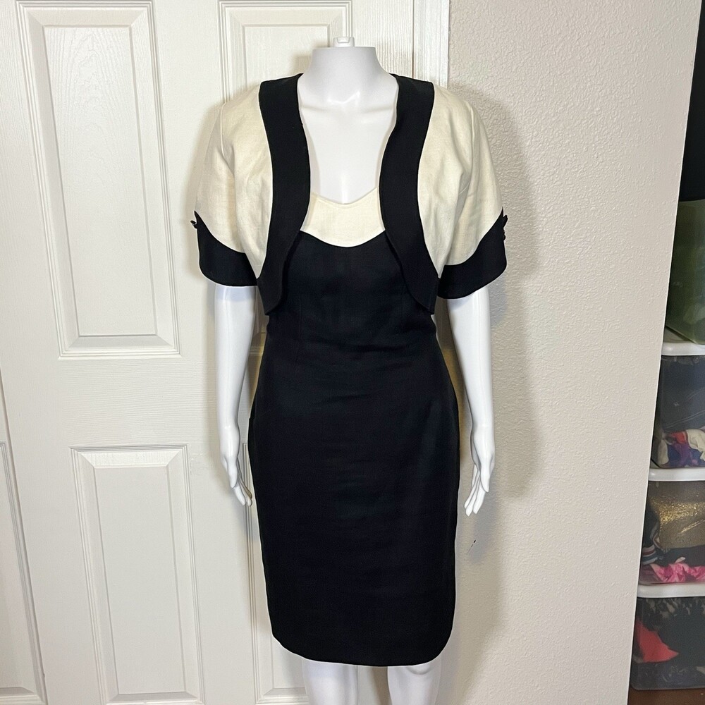 Albert Nipon Vintage Suit Jacket Dress 6 Set Linen Contrast Vintage